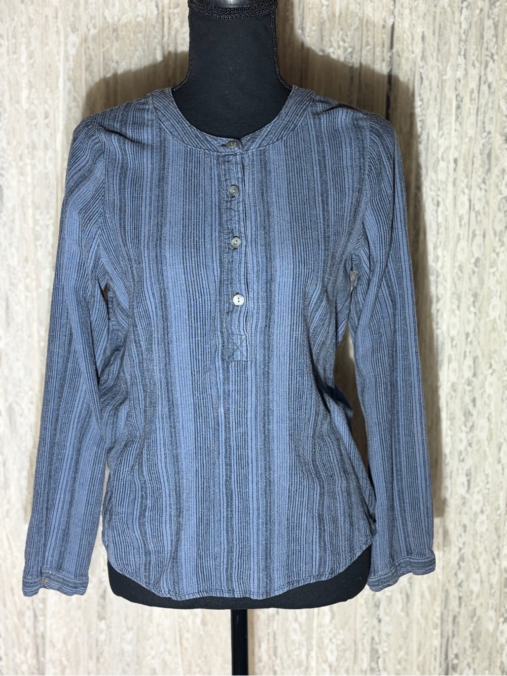 B.L.E.U. Blue Striped Henley Button-Front Top